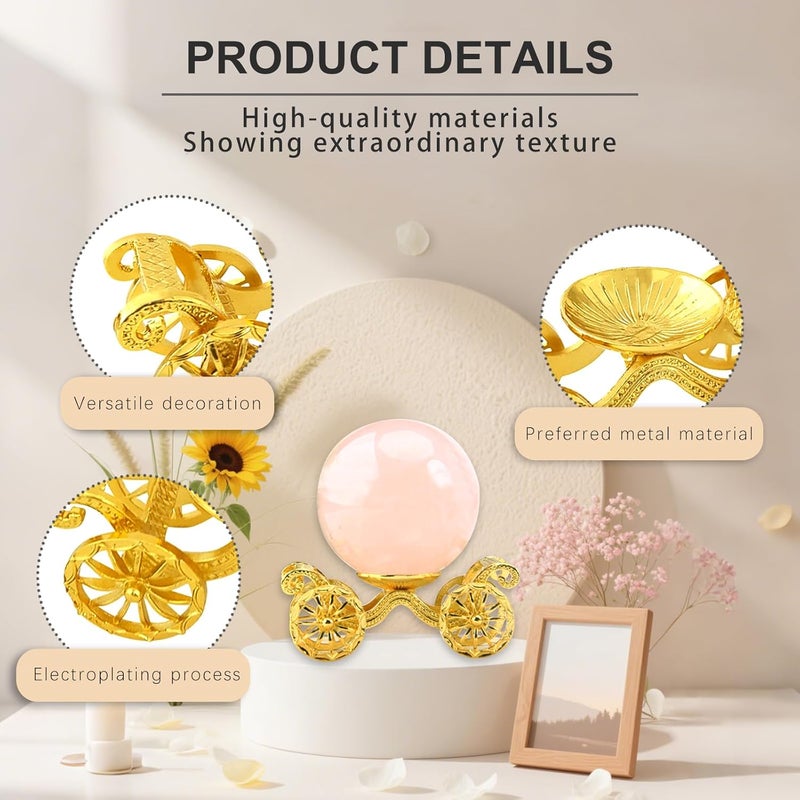 GeryVtee 4PCS Crystal Ball Stand Sphere Display Stand Metal Crystal Holder Balls Ornament Rack Holder Metal Base Pumpkin Carriage Shape Gold - Image 3